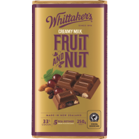 Whittaker's fruit and nut milk chocolate block 250G