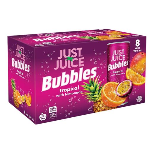 Just Juice Bubbles Tropical Can 250 ML