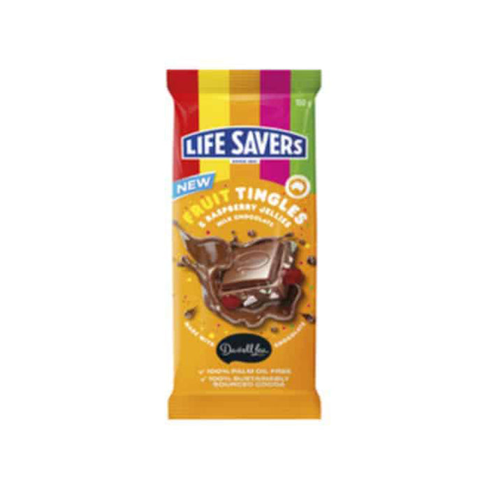 Darrel Lea Life Savers Fruit Tingles Milk Chocolate Block 160G