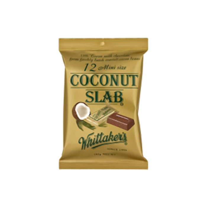 Whittaker's Mini Size Coconut Slab Chocolate Bars 12 x 15G