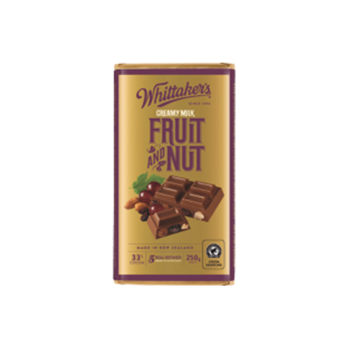 Whittaker's fruit and nut milk chocolate block 250G