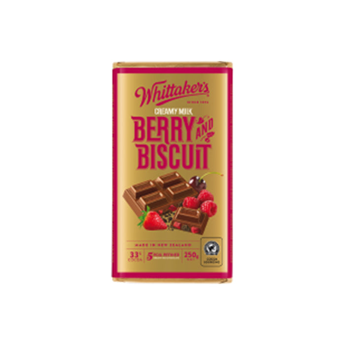 Whittaker's Berry And Biscuit Milk Chocolate Block 250G